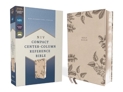 NIV, Compact Center-Column Reference Bible, Leathersoft, Stone,  (Leather Bound)-image