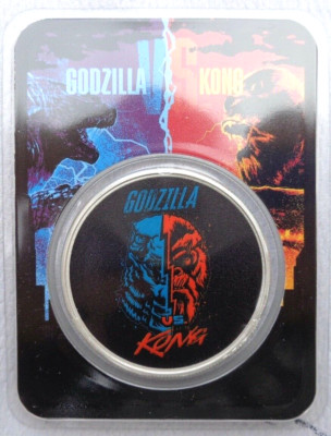 2021 Niue GODZILLA vs. KONG $2 silver COLORIZED coin .999 fine silver in card-image