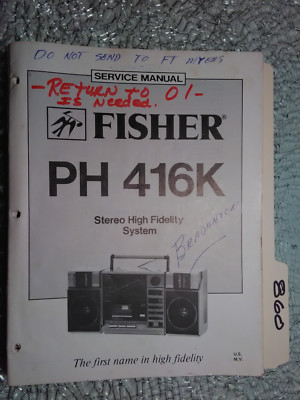 Fisher ph 416 k service manual original repair book stereo boombox radio-image