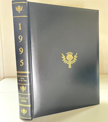 1995 Padded Black Leather Britannica World Data Year book Annual-image