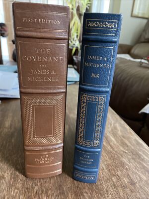 2 Lovely Vintage Franklin Library Books JAMES MICHENER SOUTH PACIFIC, COVENANT-image