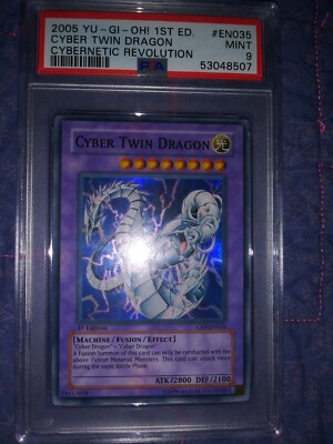 1x Cyber Twin Dragon - CRV-EN035 - 1st Edition - Super Rare - PSA 9-image