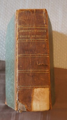 JOHNSON'S & WALKER'S ENGLISH DICTIONARY EWER CARTER, BOSTON 1828 LEATHER BINDING-image