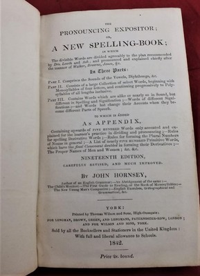 1842 PRONOUNCING EXPOSITOR & NEW SPELLING BOOK J. Hornsey leather bound YORK imp-image