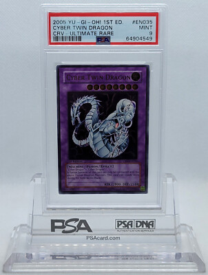 YUGIOH 1ST ED CRV-EN035 CYBER TWIN DRAGON ULTIMATE RARE PSA 9 MINT #64904549-image