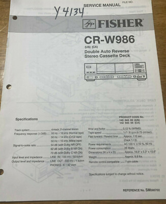 FISHER CR-W986 STEREO DOUBLE CASSETTE DECK ORIGINAL SERVICE REPAIR MANUAL -image