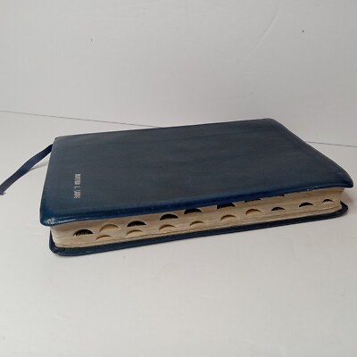 VINTAGE NIV 1986 Bible Indexed Blue Bonded Genuine Leather International Antique-image