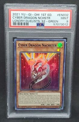 Yugioh PSA 9 MINT Cyber Dragon Nachster (Green) LDS2-EN032 1st Edition-image