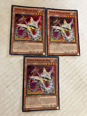 3 cyber dragon drei (2 are 1st edition) foil rare yu-gi-oh gaming cards cscan-image