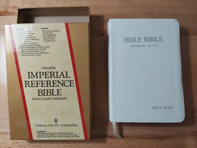 Vintage Nelson KJV Royal Reference Bible 1972 Genuine Leather Box White Silver-image