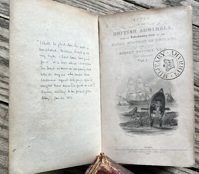 Poet Laureate Robert Southey signed letter to John May in Lives British Admirals-image