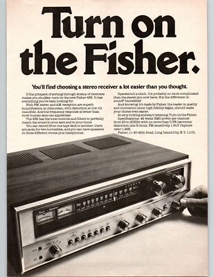 1975 Turn On Fisher 432 HiFi Stereo Receiver Vintage Print Ad Audiophile Wood-image