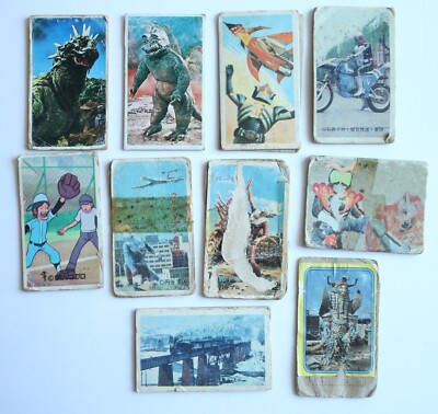 Vintage Menko Japanese Cards Lot Ultraman Godzilla Monsters Baseball Kaiju Japan-image