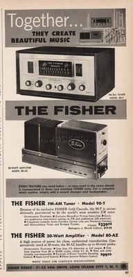 1958 Fisher Model 90-T FM AM Stereo Tuner 80-AZ Amplifier Long Island City NY Ad-image