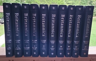 Encyclopedia Britannica 15th Edition Set Of 10 Leather  Books 1989 Mixed Numbers-image