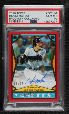 2018 Topps Brooklyn Collection Design 2 Red /15 Hideki Matsui PSA 10 GEM MT Auto-image