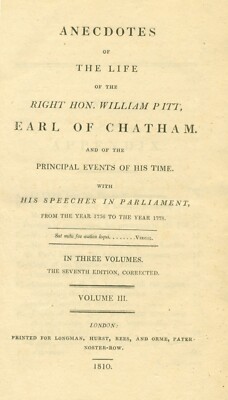 Anecdotes of the Life of the Right Hon. William Pitt, Earl of Chatham 1810 Vol.3-image
