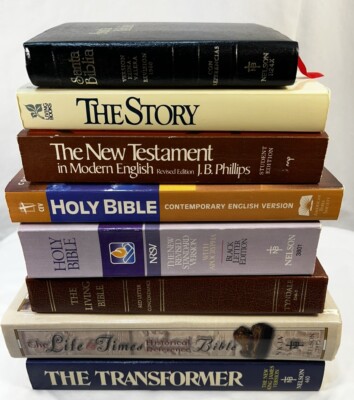 8 Bible Lover's lot mixed translations hc & PB Flex - Leather English Spanish-image