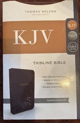 Thomas Nelson King James Lay Flat Holy Bible Standard Print Burgundy Leather KJV-image