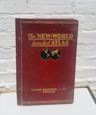 VERY Large New World Loose Leaf Atlas Sears Roebuck Company 1919, Red, Leather-image