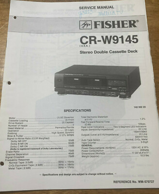 FISHER CR-W9145 STEREO DOUBLE CASSETTE DECK ORIGINAL SERVICE REPAIR MANUAL -image