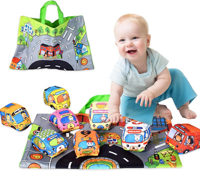9PCS Soft Plush Car Toy Set with Playmat and Storage Bag – Perfect for 1-3 Year -image