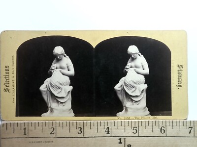 Fisher Girl Mending Net Statue Sculpture Stereoview Antique c1860s Y19577-image