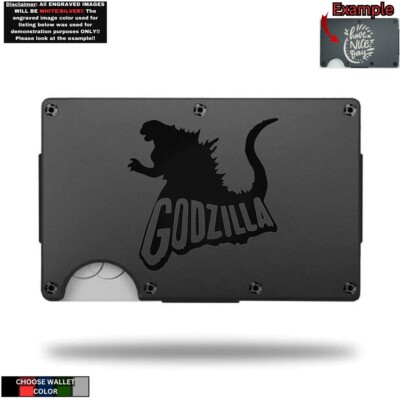 Metal Wallet Minimalist Laser Engraved with Godzilla-image