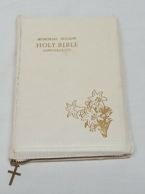 White Zipper Vintage 1958 HOLY BIBLE Memorial Edition CONCORDANCE Color Photos-image