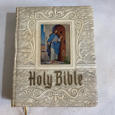 1960 Vtg Hertel Holy Bible New Standard Reference Edition Blue Ribbon Leather-image