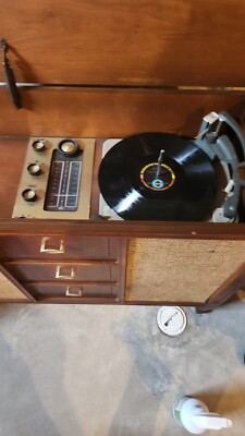 Mid-Century Fisher Stereo Radio Console w/Garrard Turntable-image