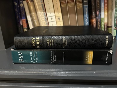 ESV Wide-Margin Reference Bible, Black Calf Split Leather, Red Letter Text-image