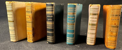 Vntg Minature Dictionaries: English German Italian Spanish French Latin Leather-image