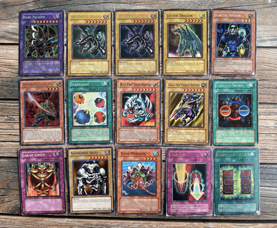 Vintage Yugioh DAMAGED Lot x15 Dark Paladin Red Eyes Blue Eyes Toon Mermaid Gaia-image