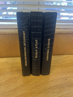 Leather Set of Dictionary/Atlas/Thesaurus 3 Pieces Rare/Vintage Fast Shipping!-image