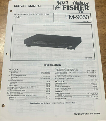 FISHER FM-9050 AM/FM STEREO SYNTHESIZER TUNER ORIGINAL SERVICE REPAIR MANUAL -image