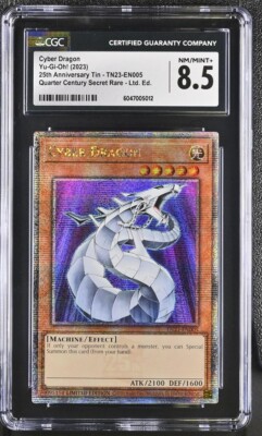 CGC 8.5 NM/M+ Cyber Dragon QCR (Quarter Century Secret Rare) TN23-EN005 ANNI TIN-image