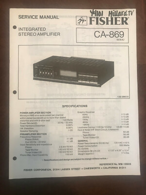 FISHER CA-869 INTEGRATED STEREO AMPLIFIER ORIGINAL SERVICE REPAIR MANUAL -image