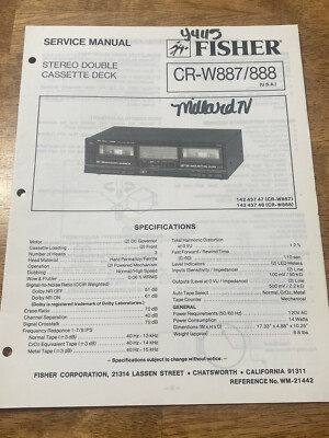 FISHER CR-W887 W888 STEREO DOUBLE CASSETTE DECK ORIGINAL SERVICE REPAIR MANUAL -image