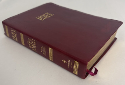 King James Study Bible Wide Margin 495BG Maroon Leather Nelson 1988 Indexed-image