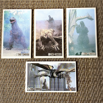 Vintage Godzilla Menko Cards Set of 4 Rectangular 2.95x1.73in Japan Unofficial-image