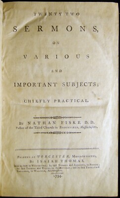 1794 ISAIAH THOMAS IMPRINT NATHAN FISKE BIBLICAL QUOTE-BASED SERMONS 1st EDITION-image
