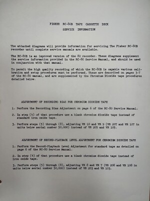 Fisher RC-80B Service Manual Stereo Tape Cassette Recorder Original-image