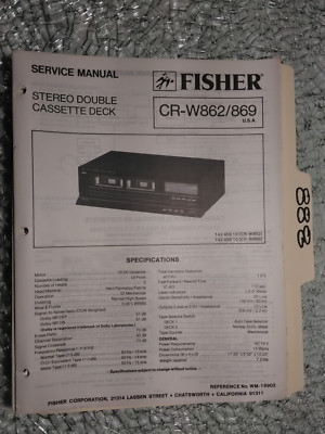 Fisher cr-w862 w869 service manual original repair book stereo dual tape deck-image