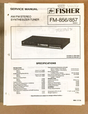Fisher FM-856 FM-857 Tuner Service Manual *Original* #1-image