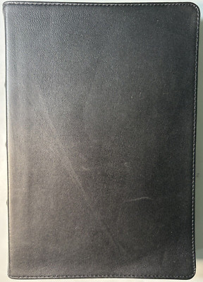 KJV Ultrathin Reference Bible Black Genuine Leather Ribbed Spine VG-image