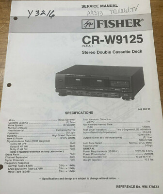 FISHER CR-W9125 STEREO DOUBLE CASSETTE DECK ORIGINAL SERVICE REPAIR MANUAL -image