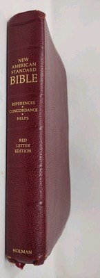 NASB 1977 Side Column Reference Bible Burgundy TOP GRAIN COWHIDE Sewn Red Letter-image