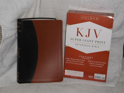 KJV Super Giant Print Reference Bible black/tan leather touch-image