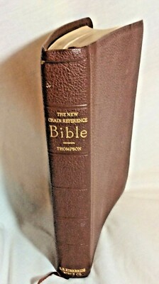 -Great 1964 Chain Reference Bible Leather B.B Kirkbride Red Letter KJV Thumb Ind-image